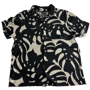 H&M Black Leaf Print Resort Shirt - Size XL - Terry Cloth